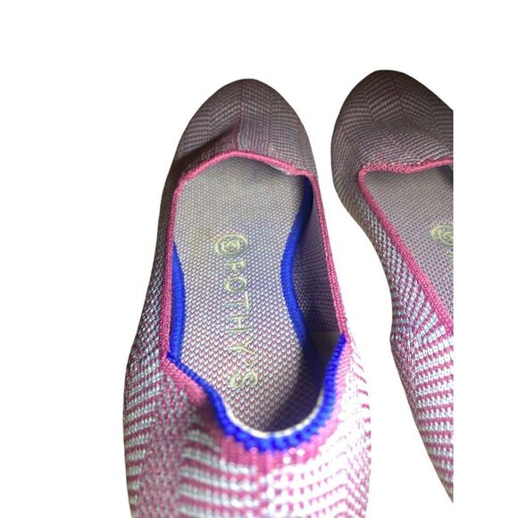 Rothys Pink & Gray Chevron Knit Loafers Slip-On Flats with Blue Trim Size 6 - Picture 5 of 13